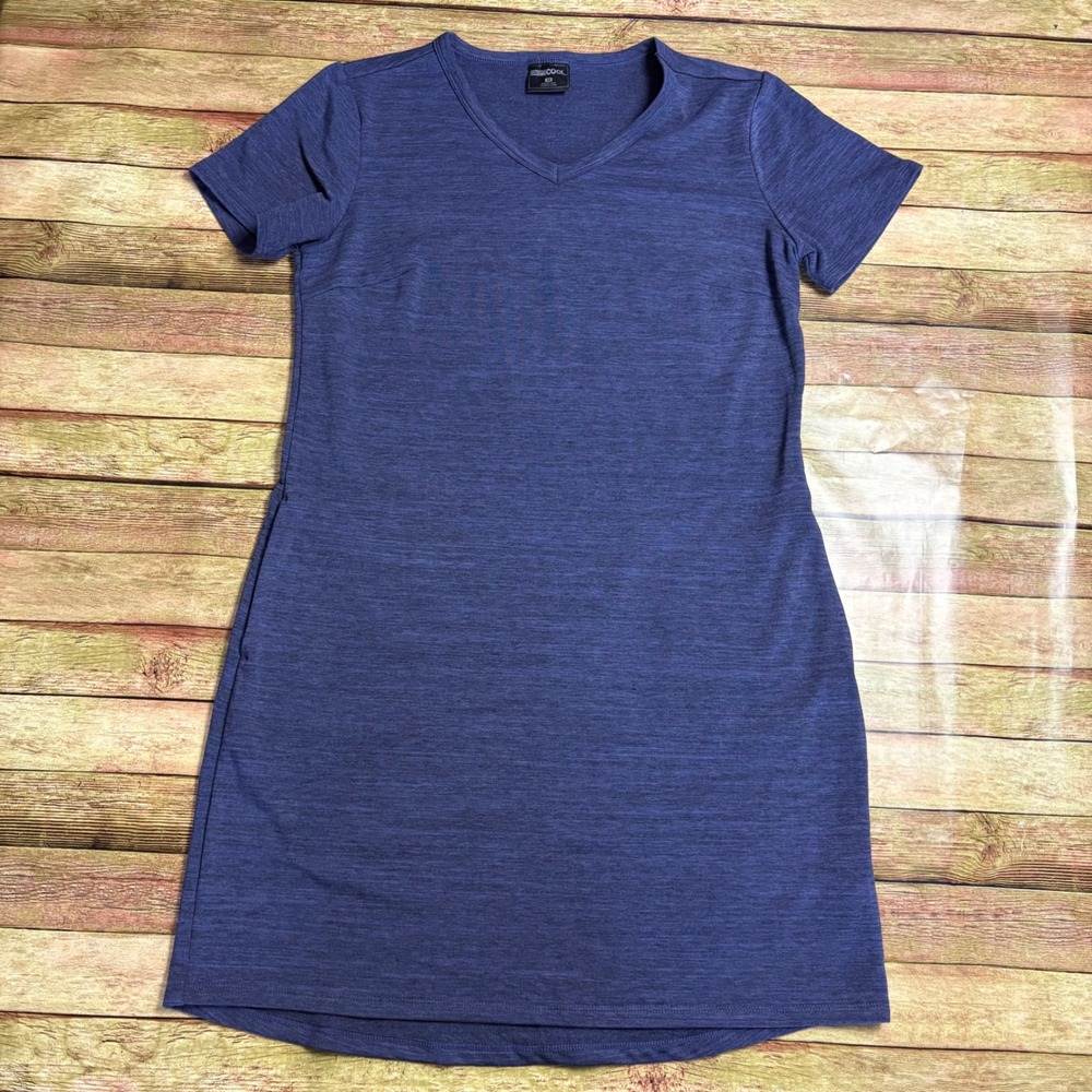 32 Degrees Cool Blue Space Dye V-Neck Short Sleeve Pocket Dress Medium